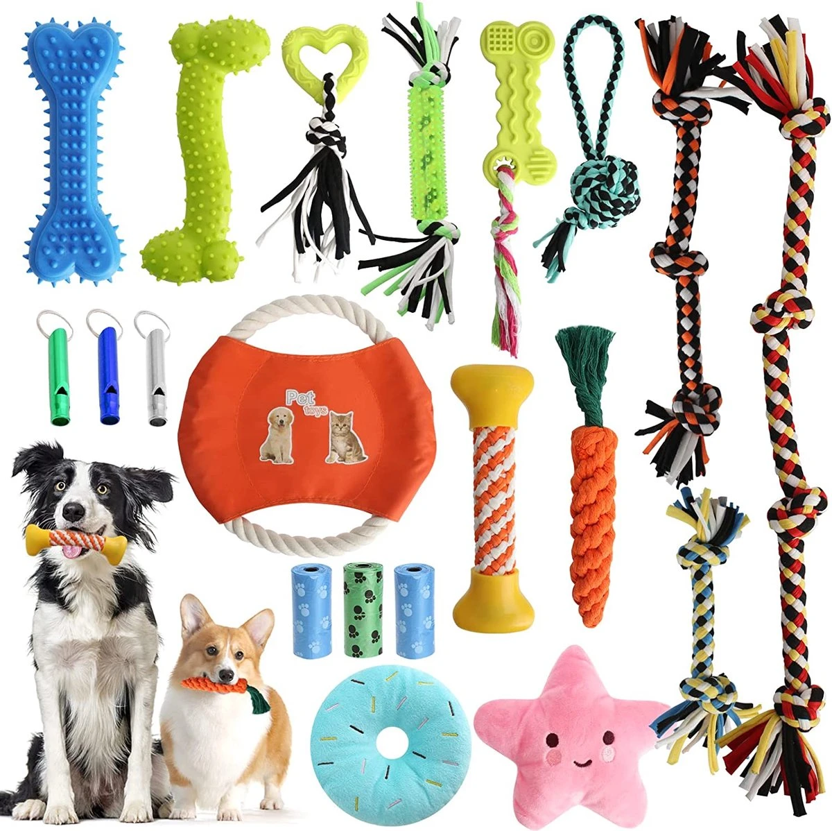 Hondenspeelgoedset, 20 Stuks, Op Verwoestbaar Kauwspeelgoed Voor Honden, Met 3 Pijpen, Katoenen Puppyspeelgoedset, Touwbal, Hondenkauwspeelgoedset Voor Kleine, Grote, Middelgrote Honden 3 Hondenspeelgoedset, 20 Stuks, Op Verwoestbaar Kauwspeelgoed Voor Honden, Met 3 Pijpen, Katoenen Puppyspeelgoedset, Touwbal, Hondenkauwspeelgoedset Voor Kleine, Grote, Middelgrote Honden