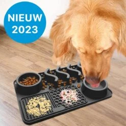 FURTASTIC® Siliconen Snuffelmat Hond 4-in-1 – Snuffelmat & Likmat – Anti-schrok Voerbak – 31x21cm – Duurzaam – BPA Vrij – Honden Speelgoed Intelligentie – Likmat Hond – Puppy Speelgoed – Denkspel Hond – Vaatwasserbestendig – Anti-slip Bodem – Zwart